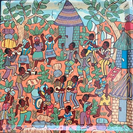 Zimbabwean Folk Art painted tray Kutsinhira Oregon